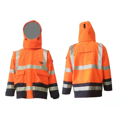 PRO ARC PRARCC FR/ARC Rated Breathable High Visibility Rainwear Coat Orange/Navy