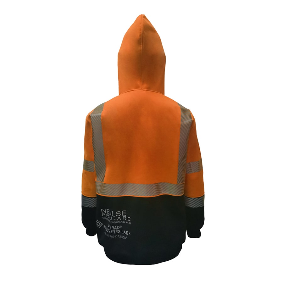 Neilsen FR/ARC Rated Hi-Vis Orange/Black Softshell Fleece Hoody made with PYRAD® WINDSTOPPER® Fabric by GORE-TEX LABS