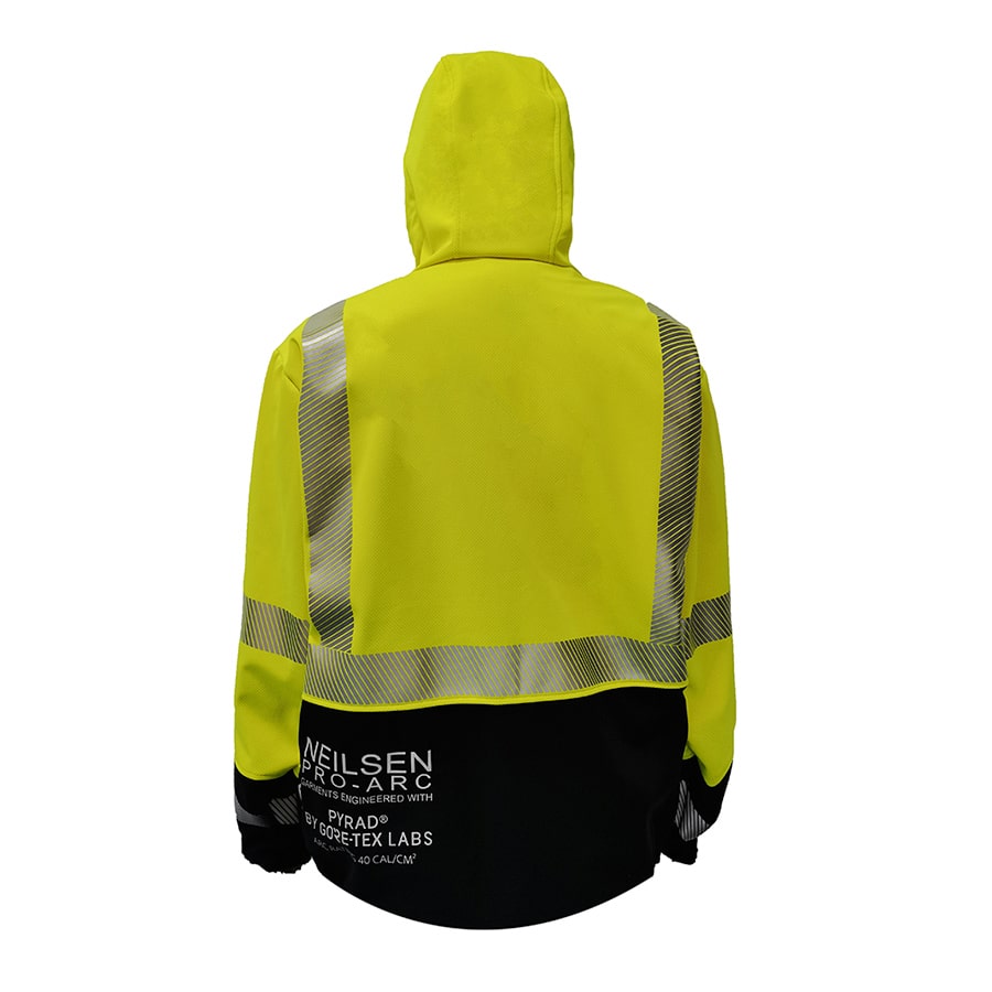 Neilsen FR/ARC Rated Hi-Vis Yellow/Black Softshell Fleece Jacket made with PYRAD® WINDSTOPPER® Fabric by GORE-TEX LABS