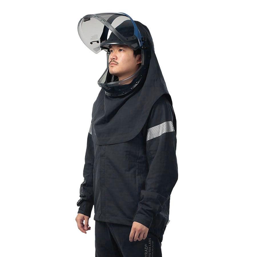 HIGH VOLTAGE 40 CAL PY40H SWITCH SUIT FIXED SHIELD HOOD/SHROUD GREY PYRAD® Fabric by GORE-TEX LABS