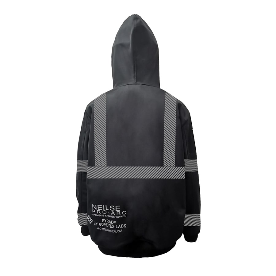 Neilsen FR/ARC Rated Hi-Vis Black Softshell Fleece Hoody made with PYRAD® WINDSTOPPER® Fabric by GORE-TEX LABS