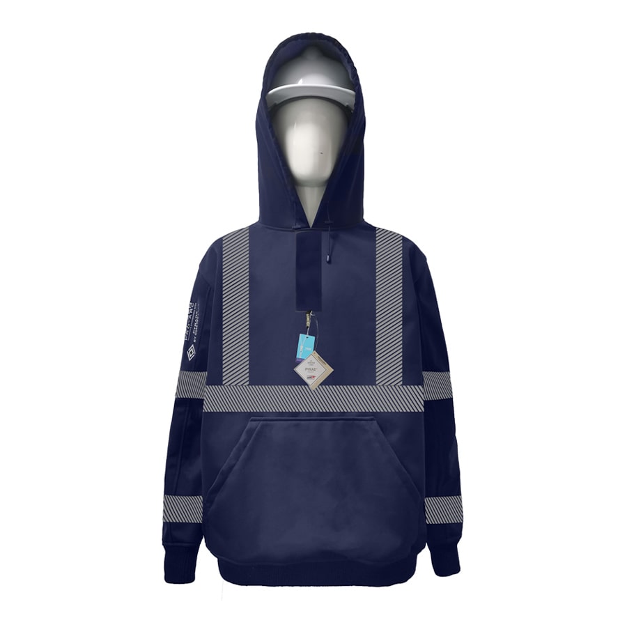 Neilsen FR/ARC Rated Hi-Vis Navy Softshell Fleece Hoody made with PYRAD® WINDSTOPPER® Fabric by GORE-TEX LABS