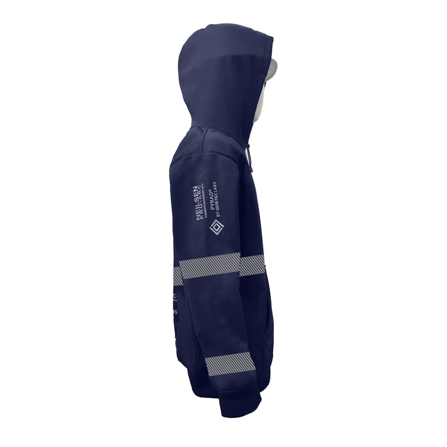 Neilsen FR/ARC Rated Hi-Vis Navy Softshell Fleece Hoody made with PYRAD® WINDSTOPPER® Fabric by GORE-TEX LABS