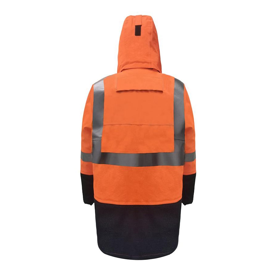 PRO ARC FR/ARC CAT 3 Breathable High Visibility Rainwear Coat Orange/Navy