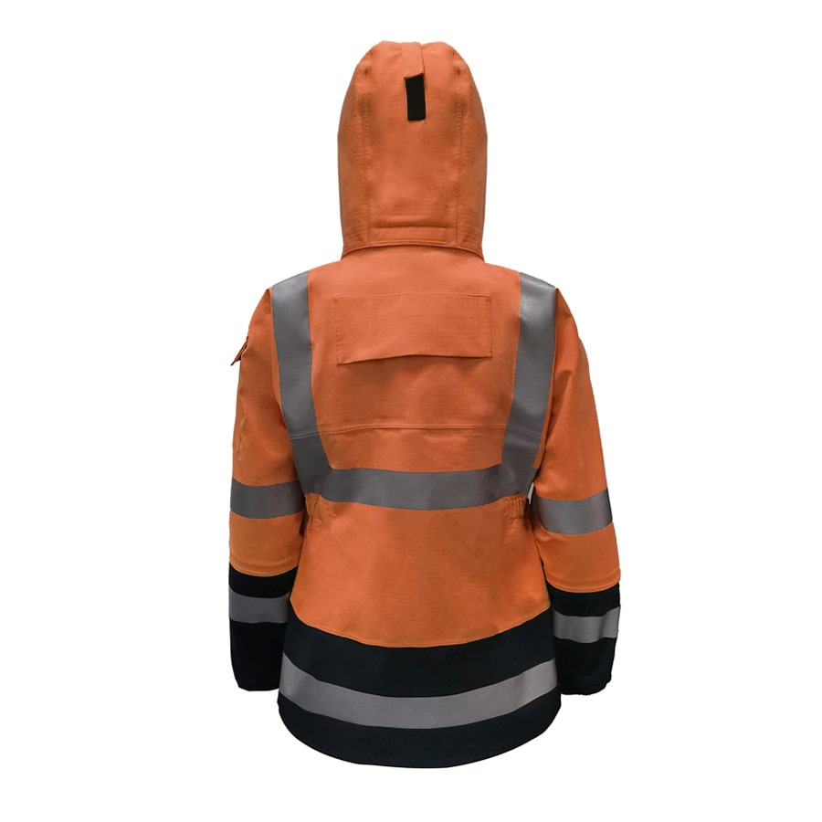 PRO ARC FR/ARC CAT 3 Breathable High Visibility Rainwear Ladies Coat Orange/Navy