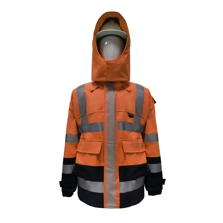 PRO ARC FR/ARC CAT 3 Breathable High Visibility Rainwear Ladies Coat Orange/Navy