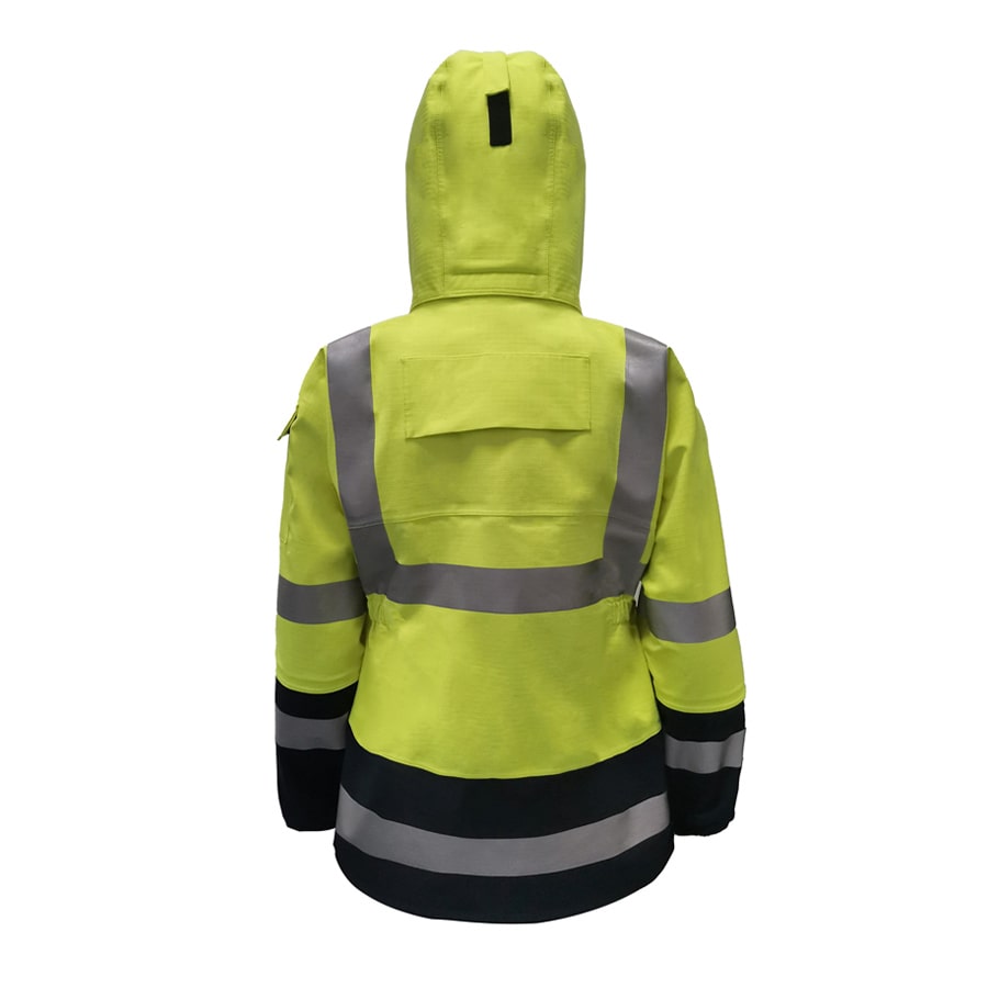 PRO ARC FR/ARC CAT 3 Breathable High Visibility Rainwear Ladies Coat Yellow/Navy