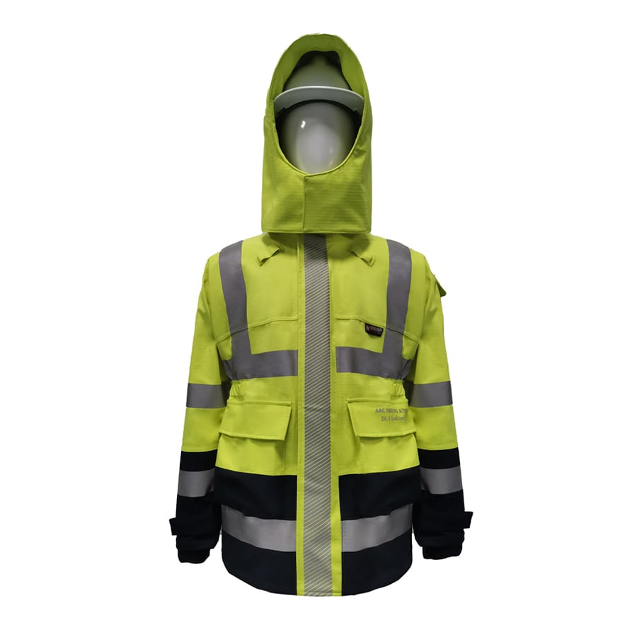 PRO ARC FR/ARC CAT 3 Breathable High Visibility Rainwear Ladies Coat Yellow/Navy