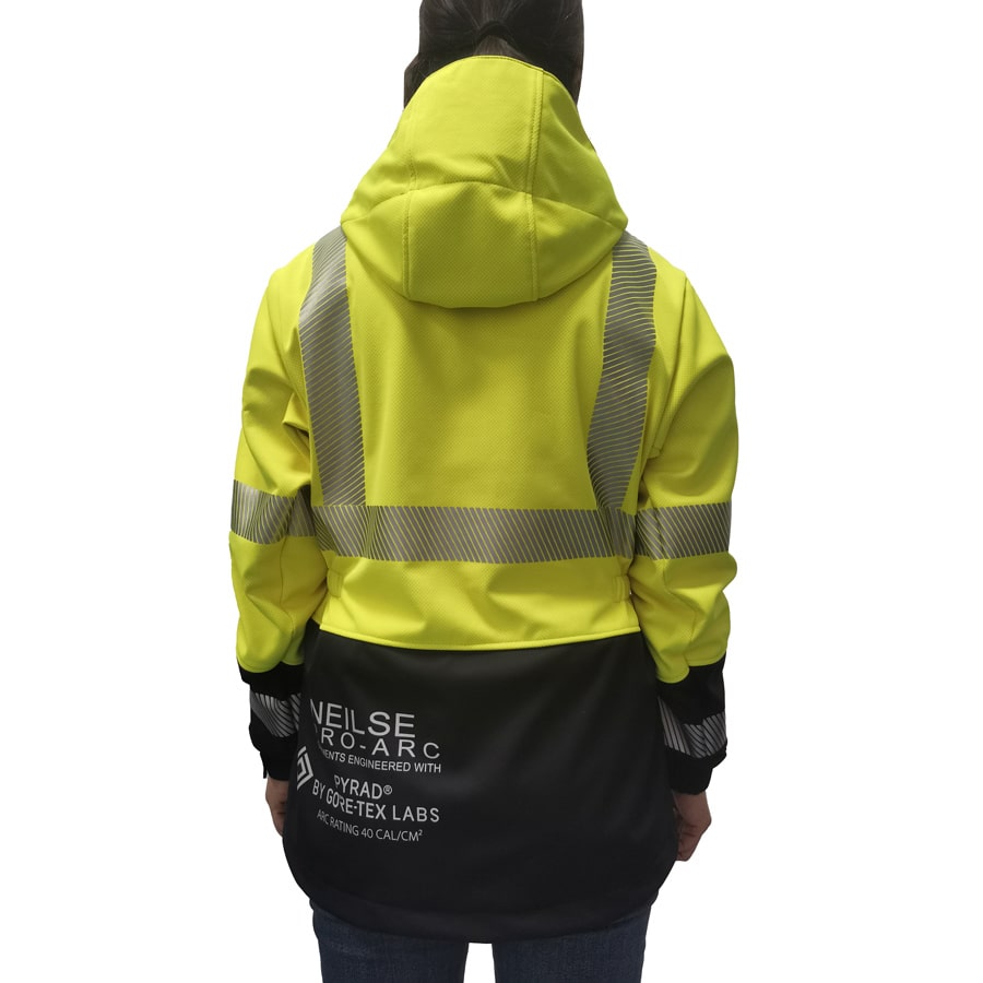Neilsen FR/ARC Rated Hi-Vis Yellow/Black Softshell Ladies Fleece Jacket made with PYRAD® WINDSTOPPER® Fabric by GORE-TEX LABS