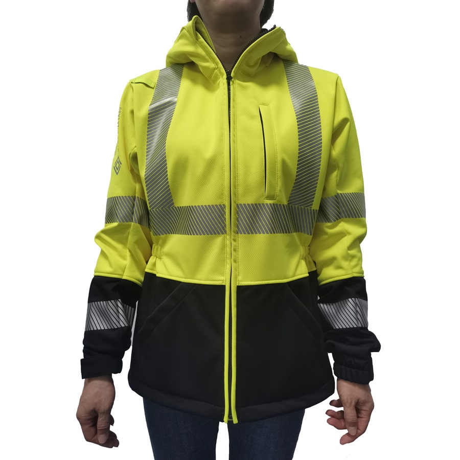 Neilsen FR/ARC Rated Hi-Vis Yellow/Black Softshell Ladies Fleece Jacket made with PYRAD® WINDSTOPPER® Fabric by GORE-TEX LABS